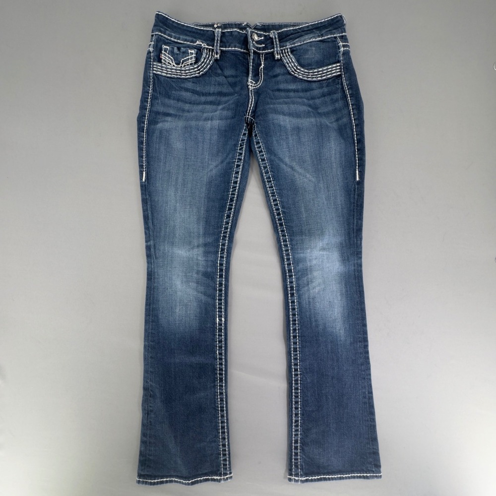 Vigoss The Chelsea Slim Boot Jeans Blue Medium Wash Contrast Stitch Size 7/8